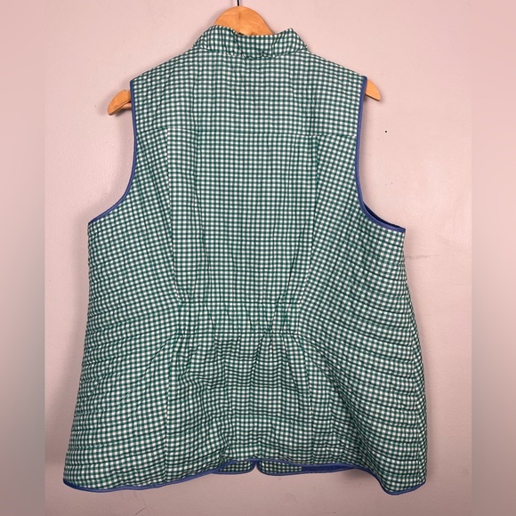 Talbots Green White Gingham Plaid Blue Trimmed Quilted Vest Zip Front Size 1X - Picture 5 of 5